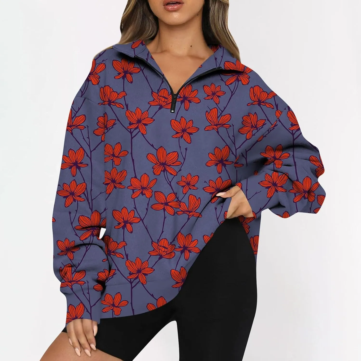 Sweatshirt For Women Fall Casual Hoodies Y2K Quarter Zip Pullover Boho Long Sleeve Plus Size Sweatshirt