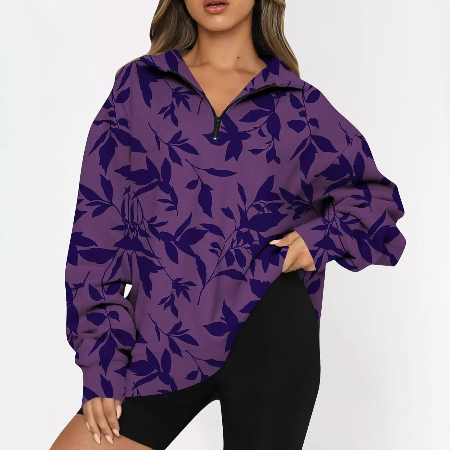 Sweatshirt For Women Fall Casual Hoodies Y2K Quarter Zip Pullover Boho Long Sleeve Plus Size Sweatshirt