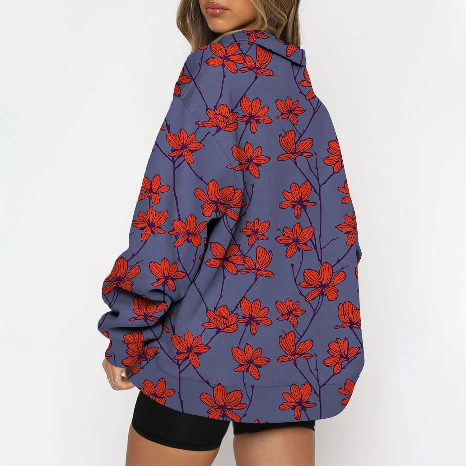 Sweatshirt For Women Fall Casual Hoodies Y2K Quarter Zip Pullover Boho Long Sleeve Plus Size Sweatshirt