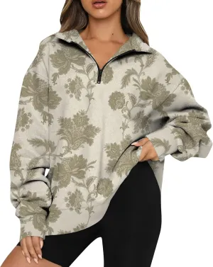 Sweatshirt For Women Fall Casual Hoodies Y2K Quarter Zip Pullover Boho Long Sleeve Plus Size Sweatshirt