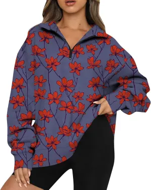 Sweatshirt For Women Fall Casual Hoodies Y2K Quarter Zip Pullover Boho Long Sleeve Plus Size Sweatshirt