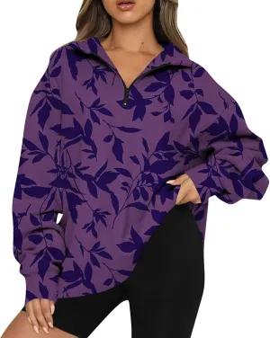 Sweatshirt For Women Fall Casual Hoodies Y2K Quarter Zip Pullover Boho Long Sleeve Plus Size Sweatshirt
