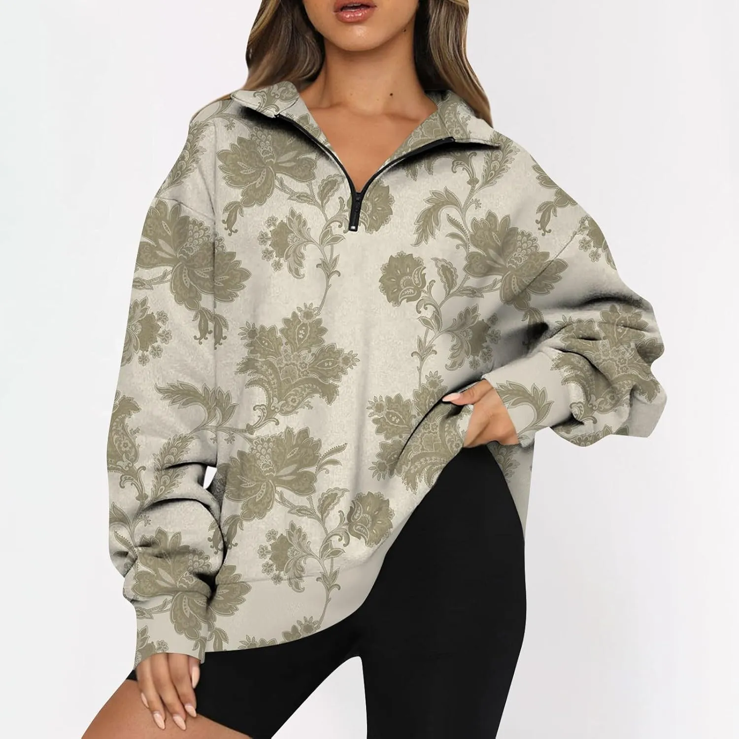 Sweatshirt For Women Fall Casual Hoodies Y2K Quarter Zip Pullover Boho Long Sleeve Plus Size Sweatshirt