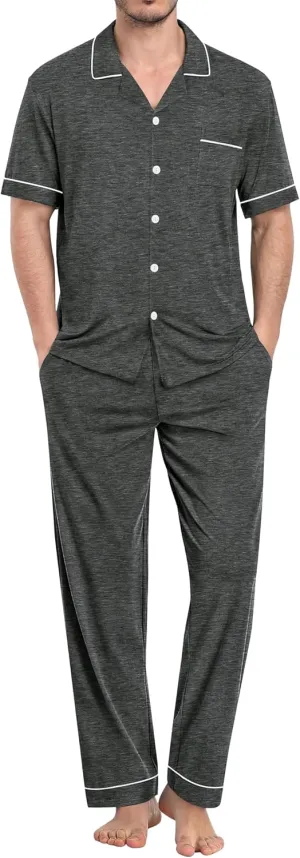 SWOMOG Mens Pajama Sets Short Sleeve Sleepwear Button Down Loungewear Soft Modal Lounge Pjs with Pockets S-XXL