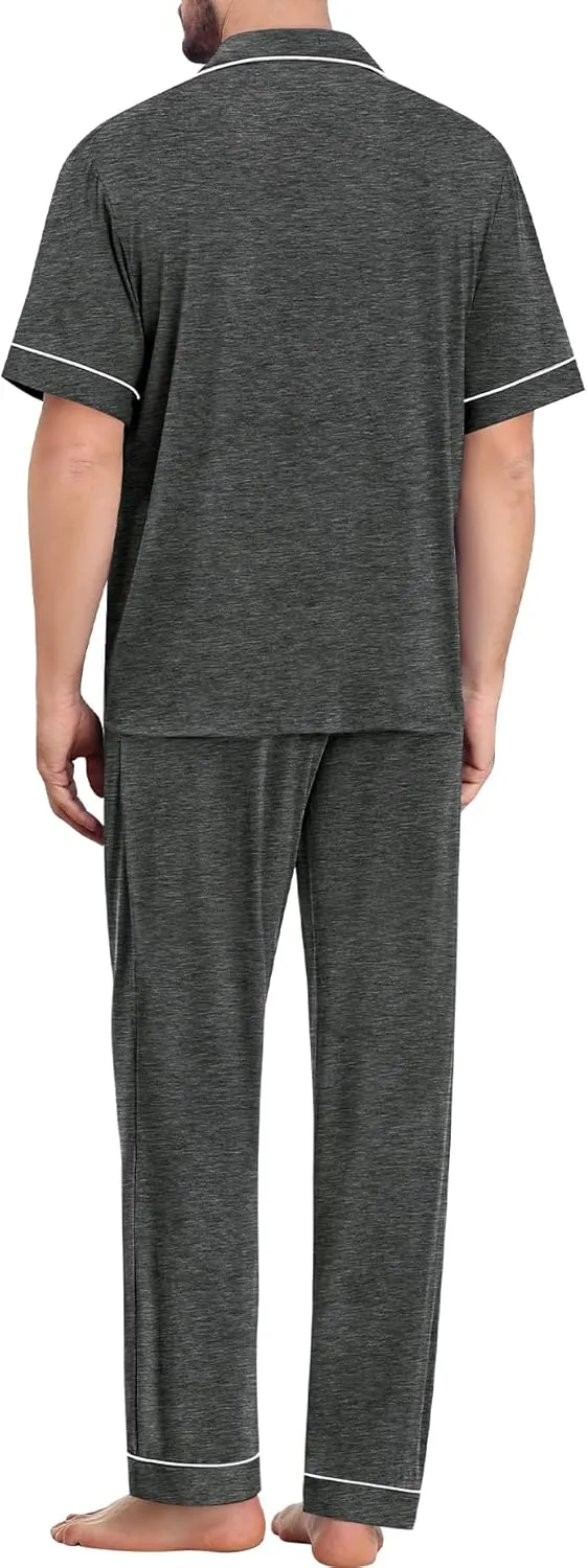 SWOMOG Mens Pajama Sets Short Sleeve Sleepwear Button Down Loungewear Soft Modal Lounge Pjs with Pockets S-XXL