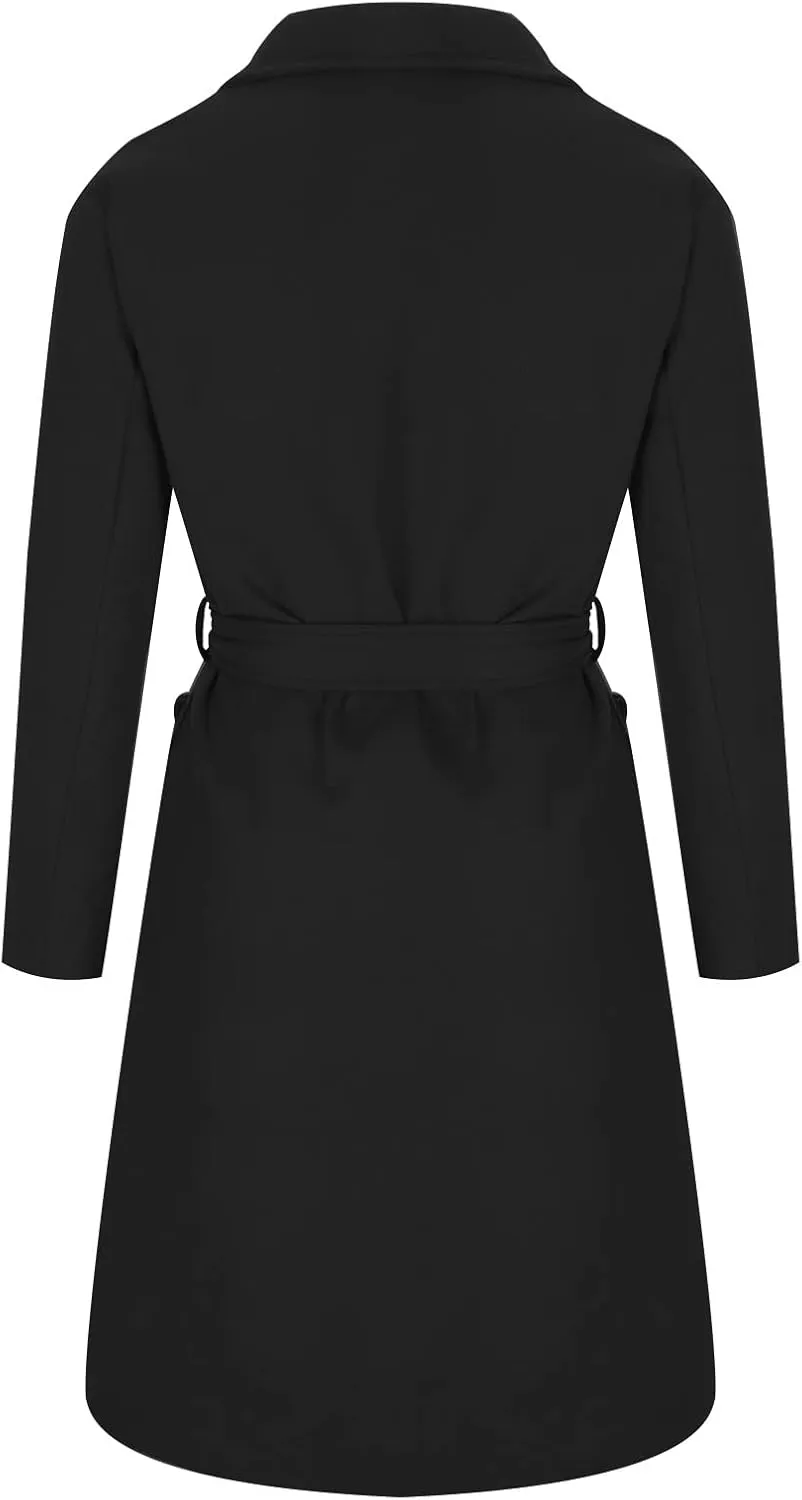 Trench Coat for Women 2024 Wool Blend Warm Winter Jackets Notch Lapel Mid-Long Open Front Pea Coat With Belt