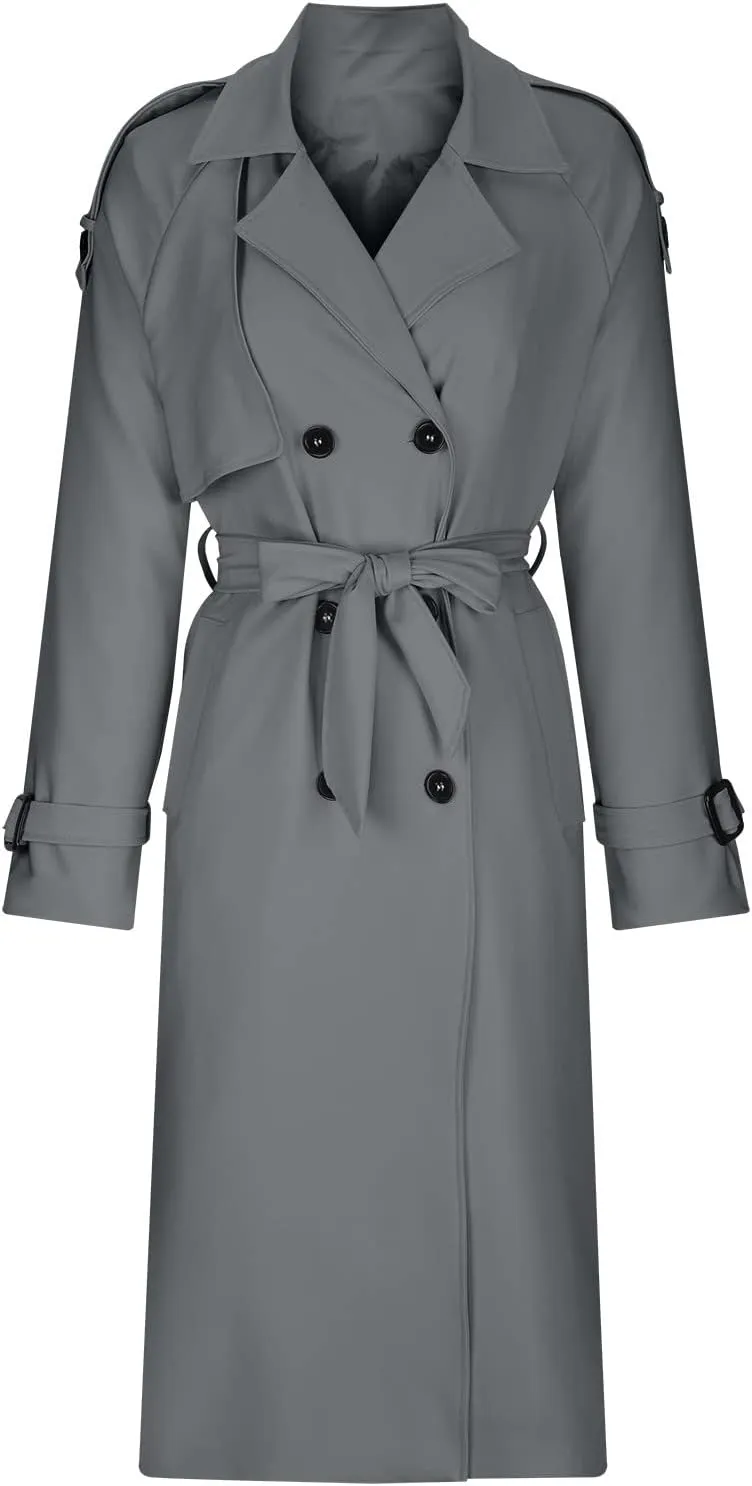 Trench Coat Women Waterproof Double Breasted Long Coats Trendy Notch Collar Jackets Fall Windbreaker with Pockets