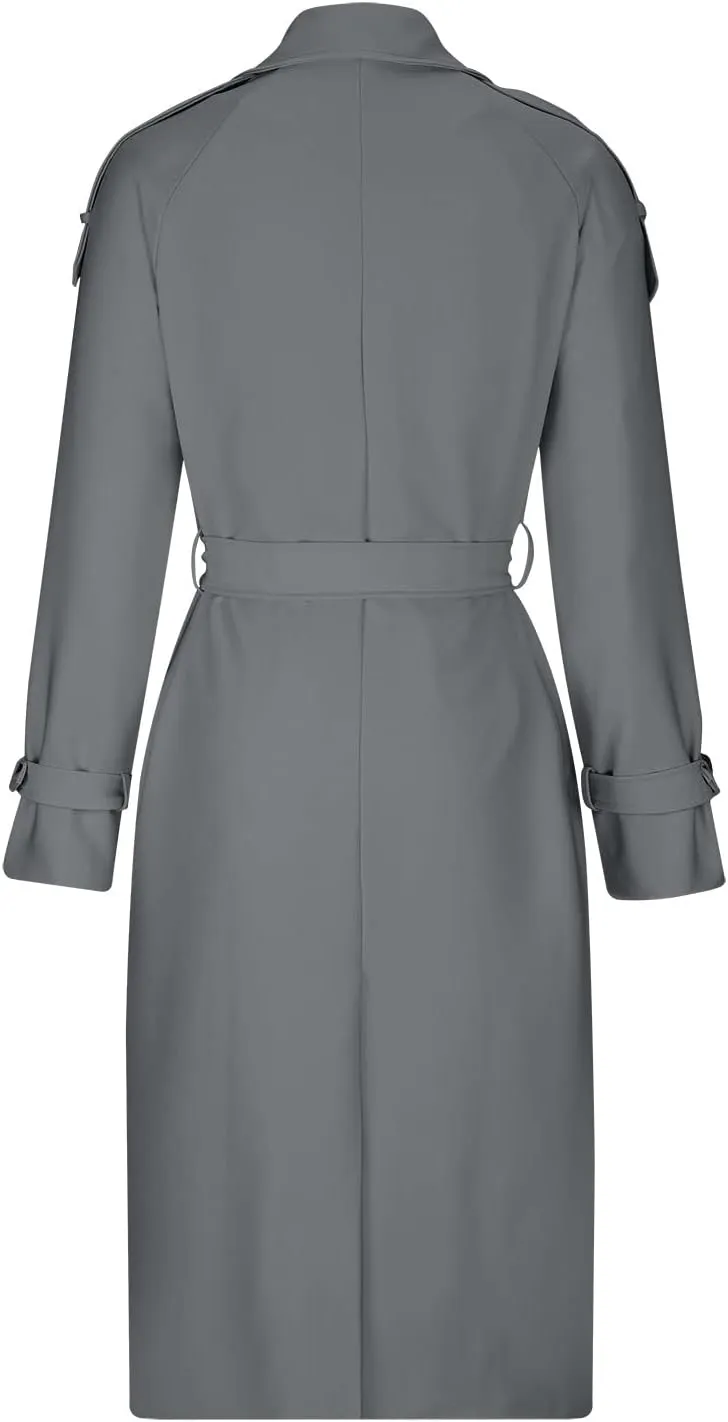 Trench Coat Women Waterproof Double Breasted Long Coats Trendy Notch Collar Jackets Fall Windbreaker with Pockets