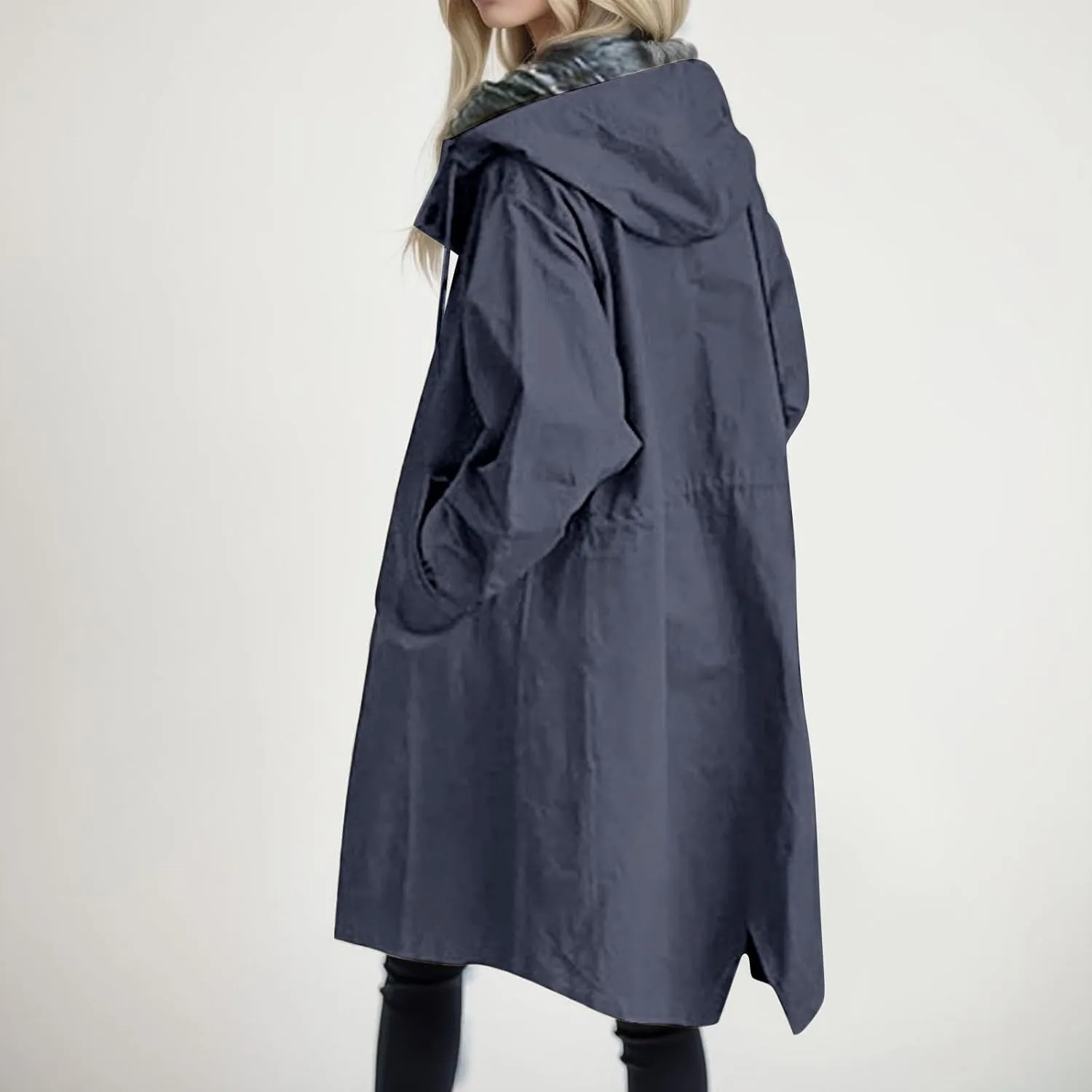Trench Coat Women,2025 Winter Trendy Button Hooded Windbreaker Casual Loose Long Sleeve Oversized Fall Overcoat