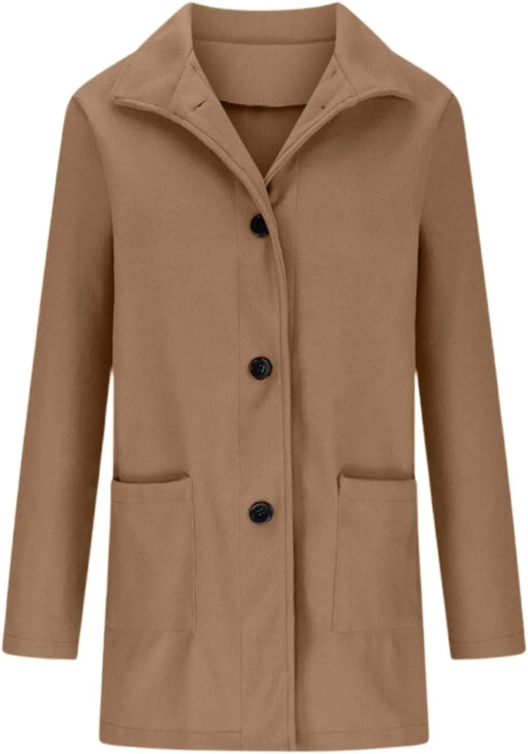 Trench Coats Women Stand Collar Single Breasted Winter Open Front Solid Color Peacoat With Pocket Lapel Outwear Jacket