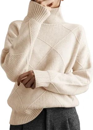 Turtleneck Sweater for Women Cable Knit Long Sleeve Casual Shirts Fashion Fall Outfits Solid Color Layer Blouse