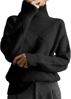 Turtleneck Sweater for Women Cable Knit Long Sleeve Casual Shirts Fashion Fall Outfits Solid Color Layer Blouse