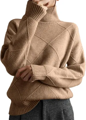 Turtleneck Sweater for Women Cable Knit Long Sleeve Casual Shirts Fashion Fall Outfits Solid Color Layer Blouse