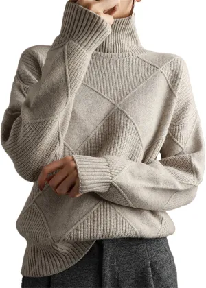 Turtleneck Sweater for Women Cable Knit Long Sleeve Casual Shirts Fashion Fall Outfits Solid Color Layer Blouse