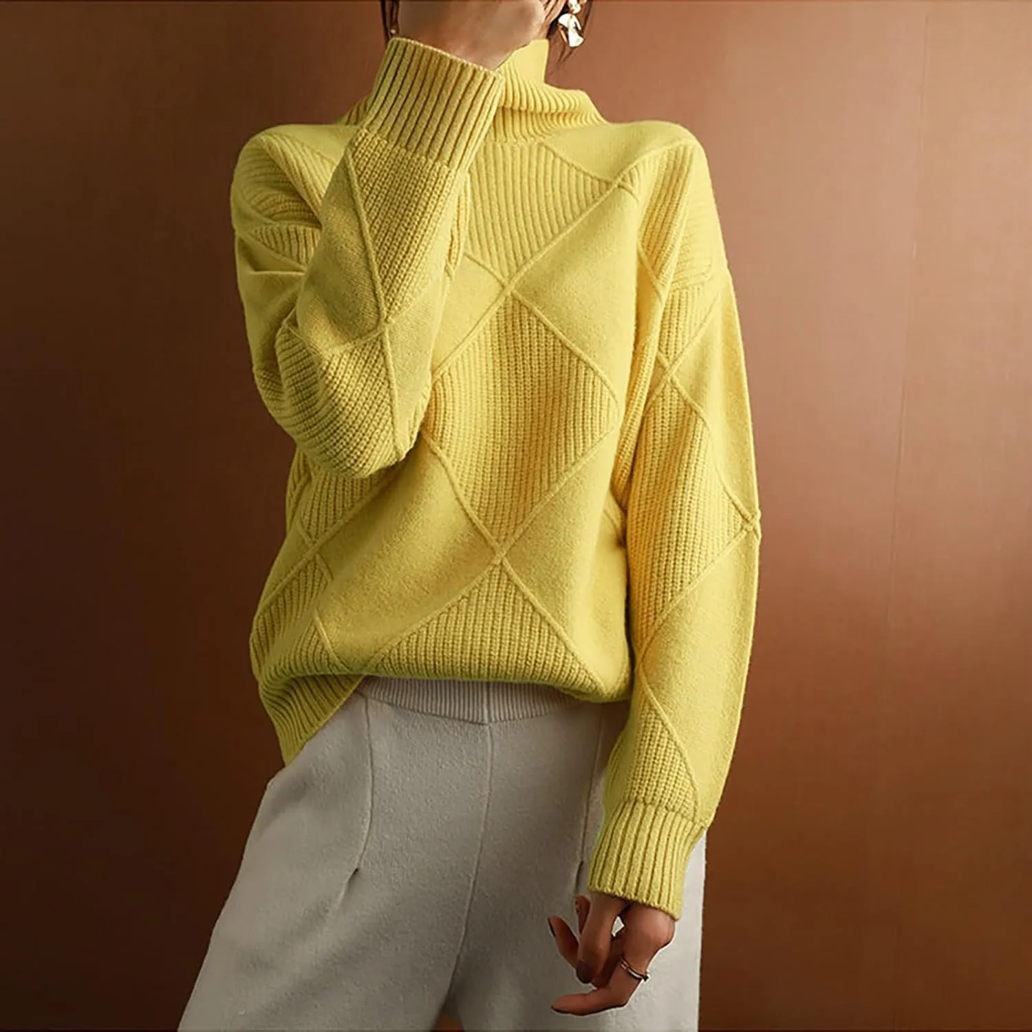 Turtleneck Sweater for Women Cable Knit Long Sleeve Casual Shirts Fashion Fall Outfits Solid Color Layer Blouse