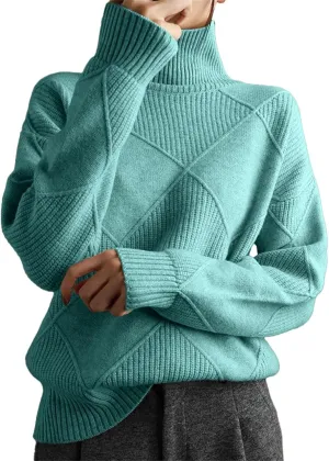 Turtleneck Sweater for Women Cable Knit Long Sleeve Casual Shirts Fashion Fall Outfits Solid Color Layer Blouse