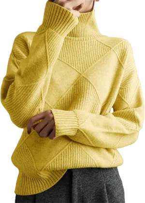 Turtleneck Sweater for Women Cable Knit Long Sleeve Casual Shirts Fashion Fall Outfits Solid Color Layer Blouse
