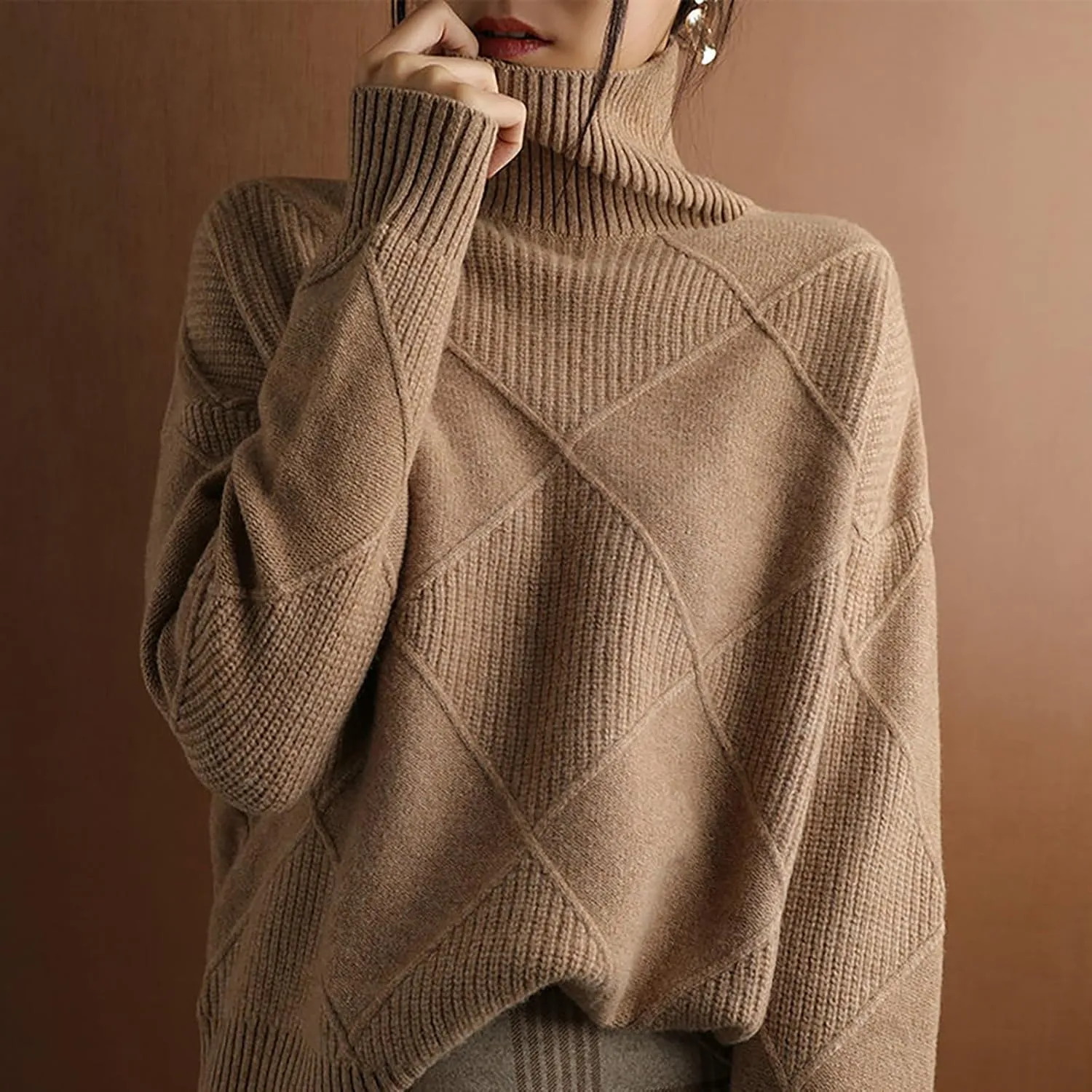 Turtleneck Sweater for Women Cable Knit Long Sleeve Casual Shirts Fashion Fall Outfits Solid Color Layer Blouse