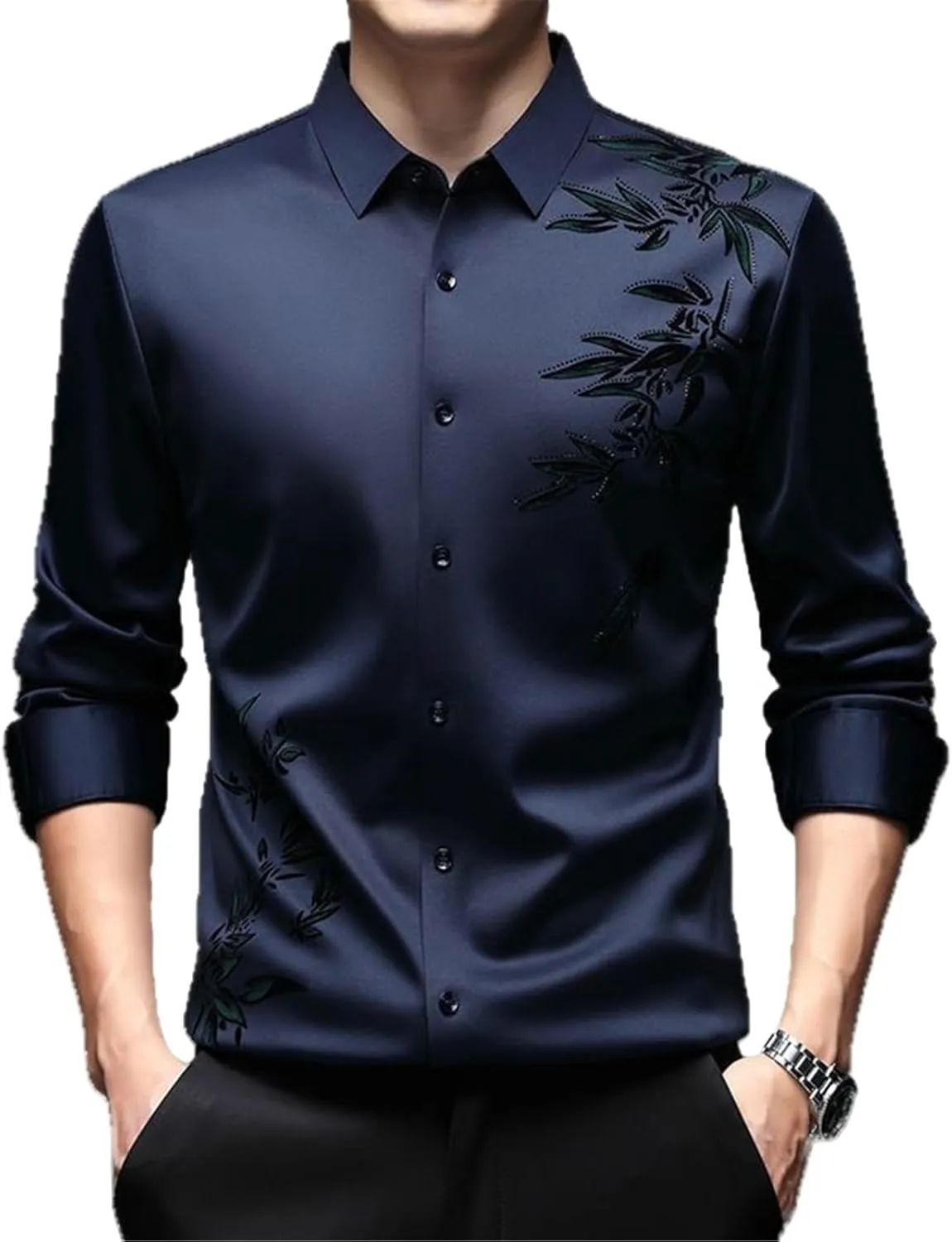 USTZFTBCL Men's Spring/Autumn Seamless Long Sleeve Business Casual Non-Iron Shirt