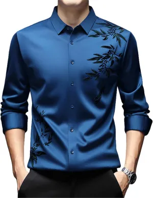 USTZFTBCL Men's Spring/Autumn Seamless Long Sleeve Business Casual Non-Iron Shirt