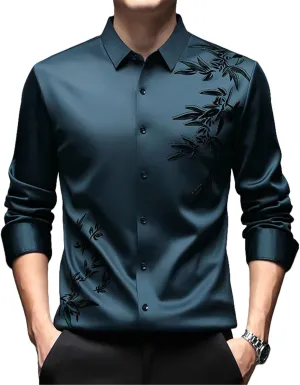 USTZFTBCL Men's Spring/Autumn Seamless Long Sleeve Business Casual Non-Iron Shirt