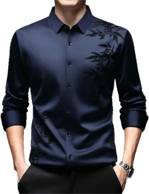USTZFTBCL Men's Spring/Autumn Seamless Long Sleeve Business Casual Non-Iron Shirt