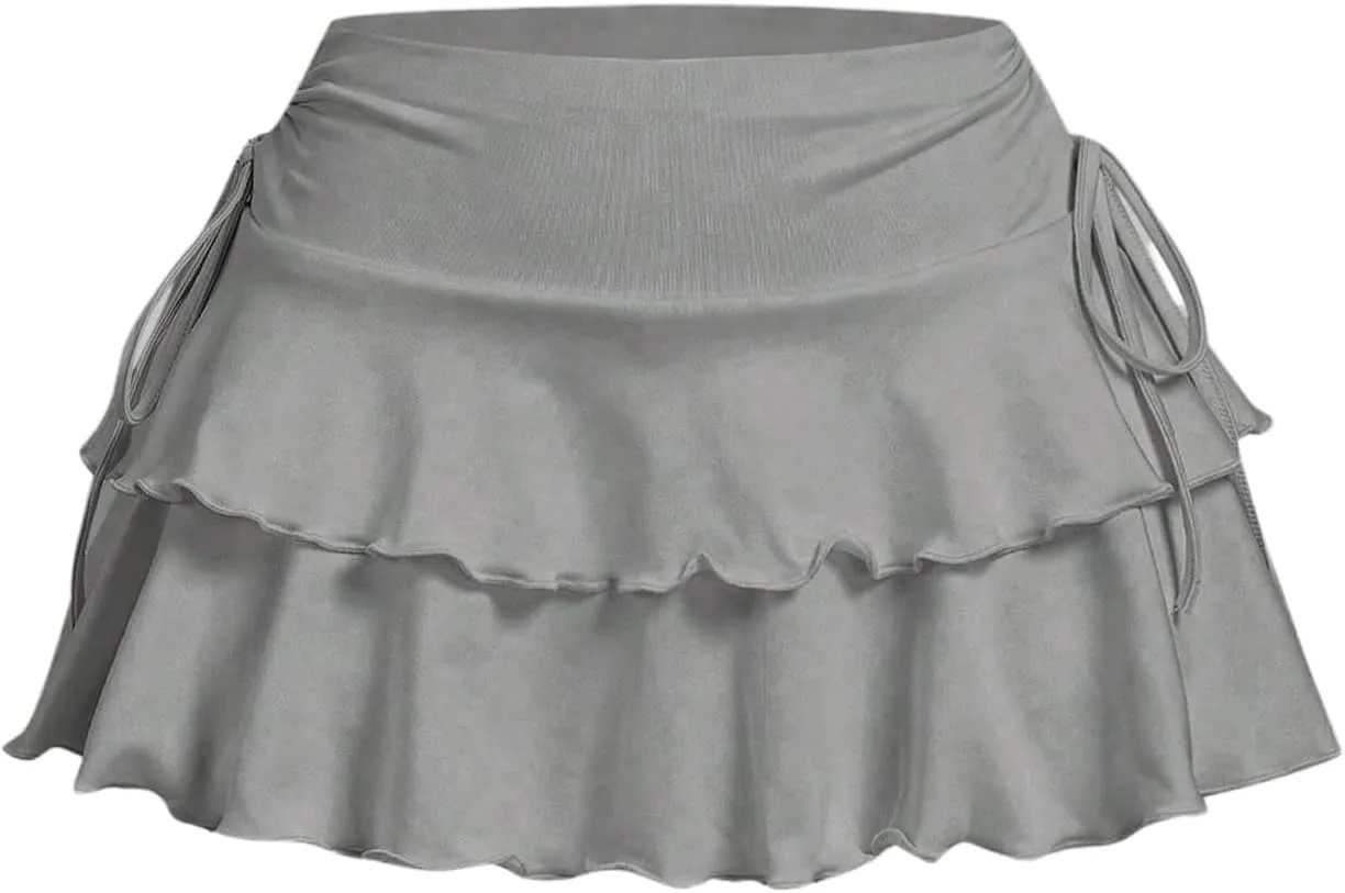 Verdusa Women's Coquette Flowy Short Skirt Elastic Waist Bow Side A Line Mini Skirts