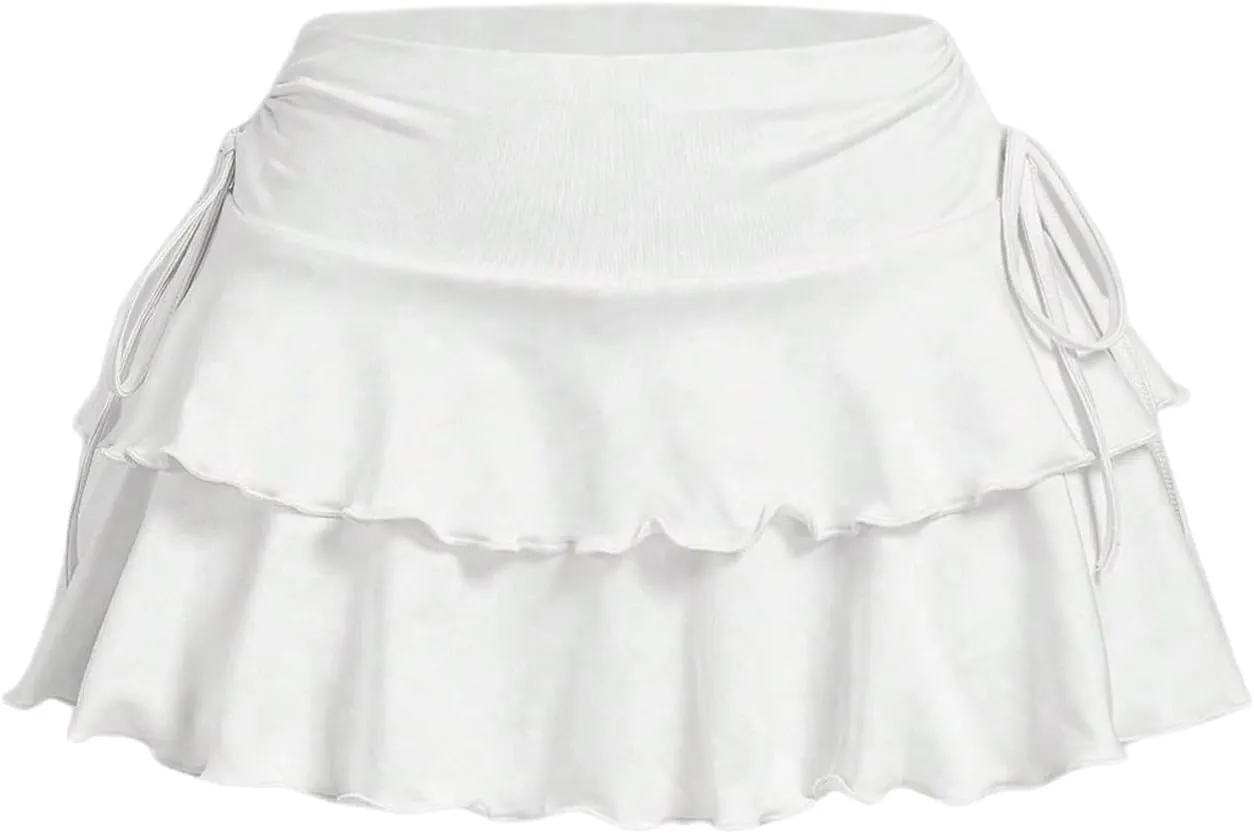 Verdusa Women's Coquette Flowy Short Skirt Elastic Waist Bow Side A Line Mini Skirts
