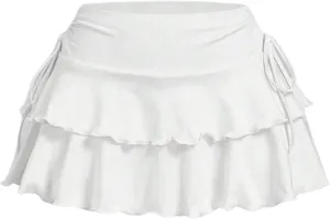 Verdusa Women's Coquette Flowy Short Skirt Elastic Waist Bow Side A Line Mini Skirts