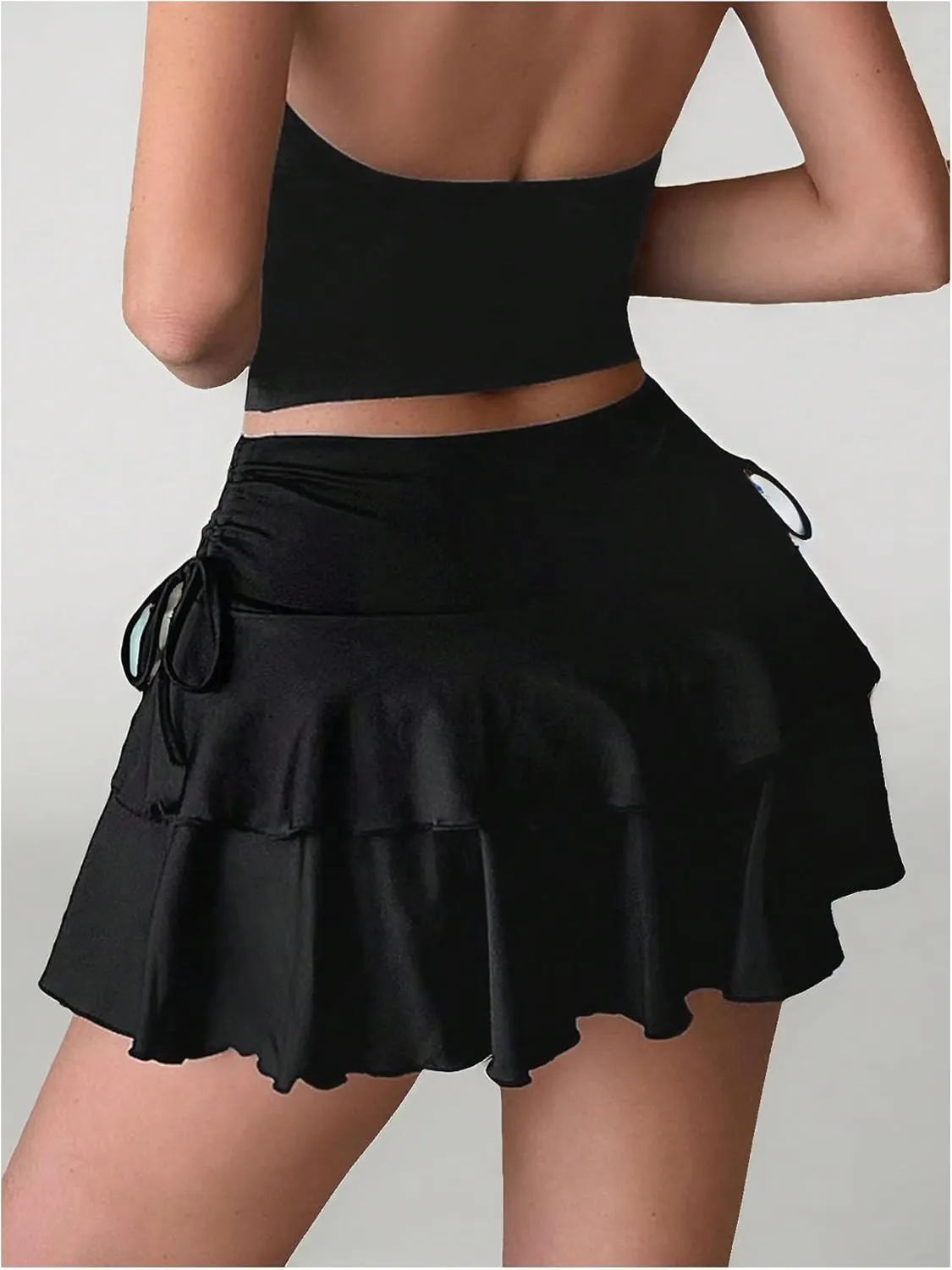 Verdusa Women's Coquette Flowy Short Skirt Elastic Waist Bow Side A Line Mini Skirts