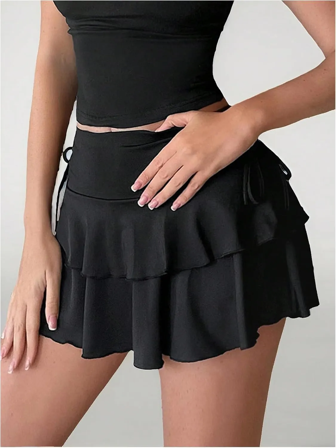 Verdusa Women's Coquette Flowy Short Skirt Elastic Waist Bow Side A Line Mini Skirts