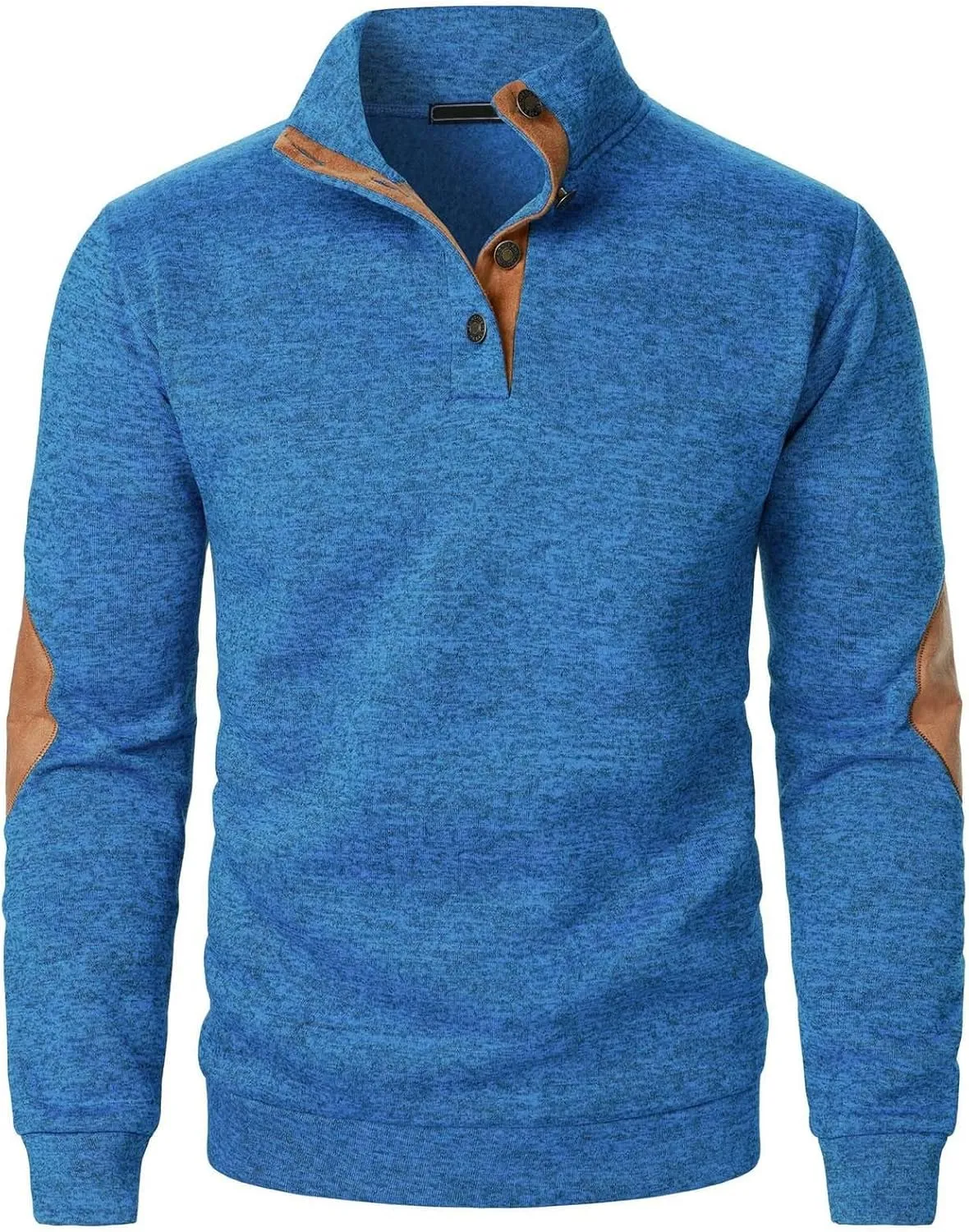 Vintage Polo Sweatshirt for Men 2024 Trendy Stand Collar Long Sleeve Patterned Pullover Elbow Patch Button Casual Top