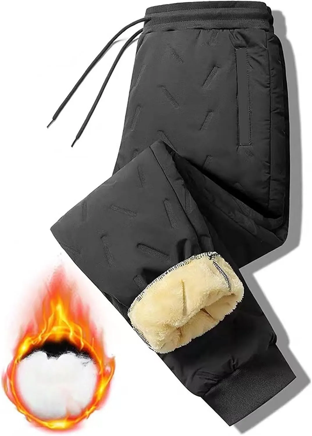 Warm Sweatpants for Mens Thermal Winter Pants Casual Plus Size Drawstring Elastic Waist Fleece Lined Trouser