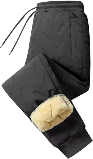 Warm Sweatpants for Mens Thermal Winter Pants Casual Plus Size Drawstring Elastic Waist Fleece Lined Trouser