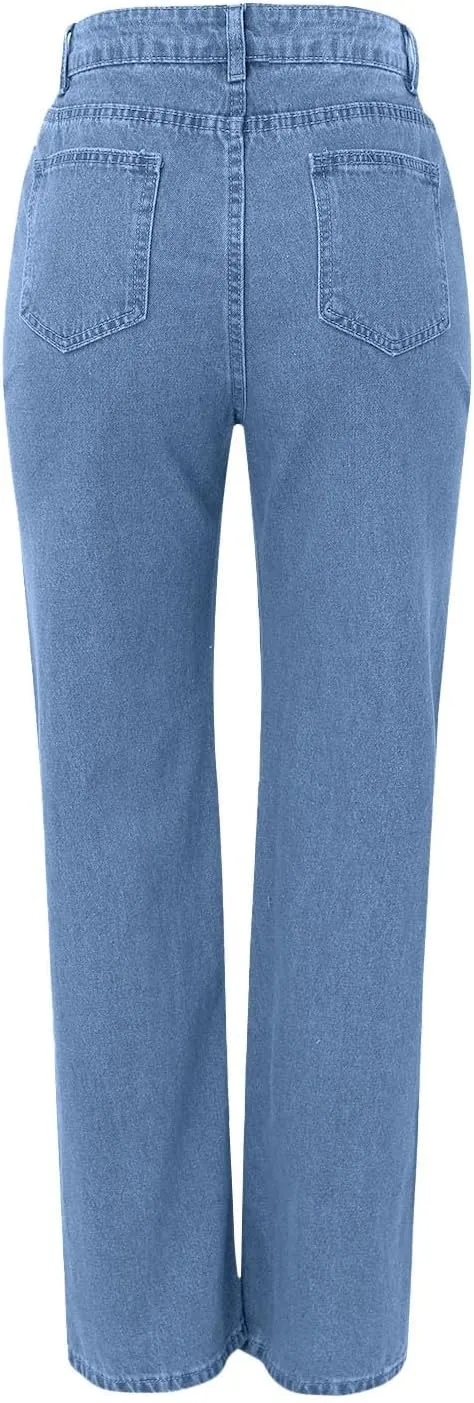 Wide Leg Jeans for Women Trendy High Waisted Baggy Denim Pants Retro Tie Dye Straight Leg Stretchy Jean Washed Pant