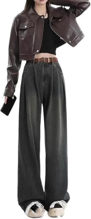 Wide-Leg Jeans High-Waisted Straight-Leg Pants for Women