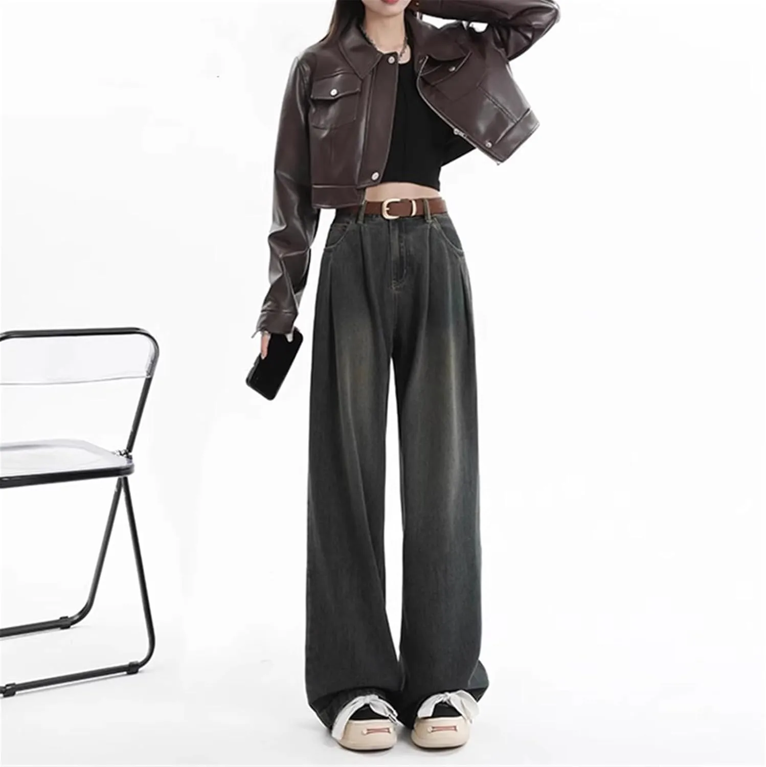 Wide-Leg Jeans High-Waisted Straight-Leg Pants for Women