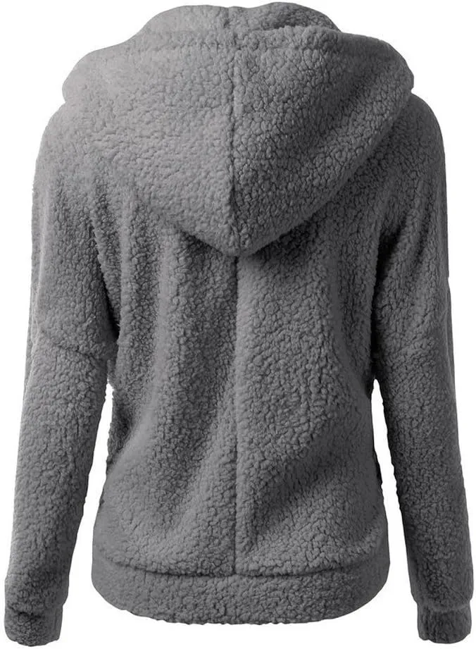 Winter Coats for Women Fuzzy Fleece Hooded Jacket Casual Solid Warm Zipper Outwear Loose Soft Long Sleeve Teddy Coat