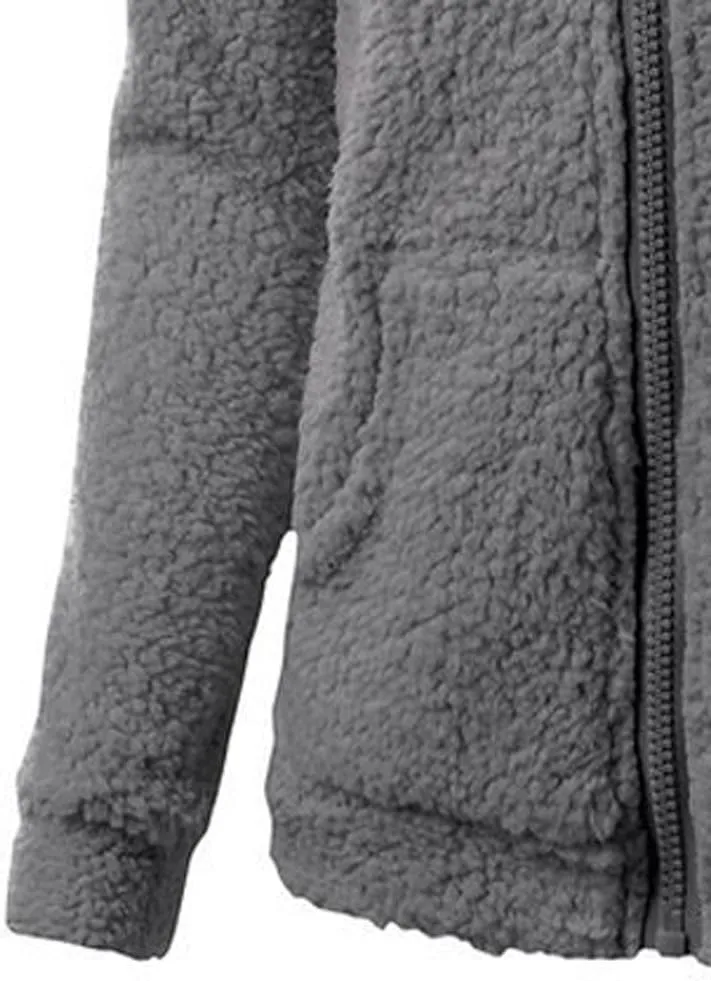 Winter Coats for Women Fuzzy Fleece Hooded Jacket Casual Solid Warm Zipper Outwear Loose Soft Long Sleeve Teddy Coat
