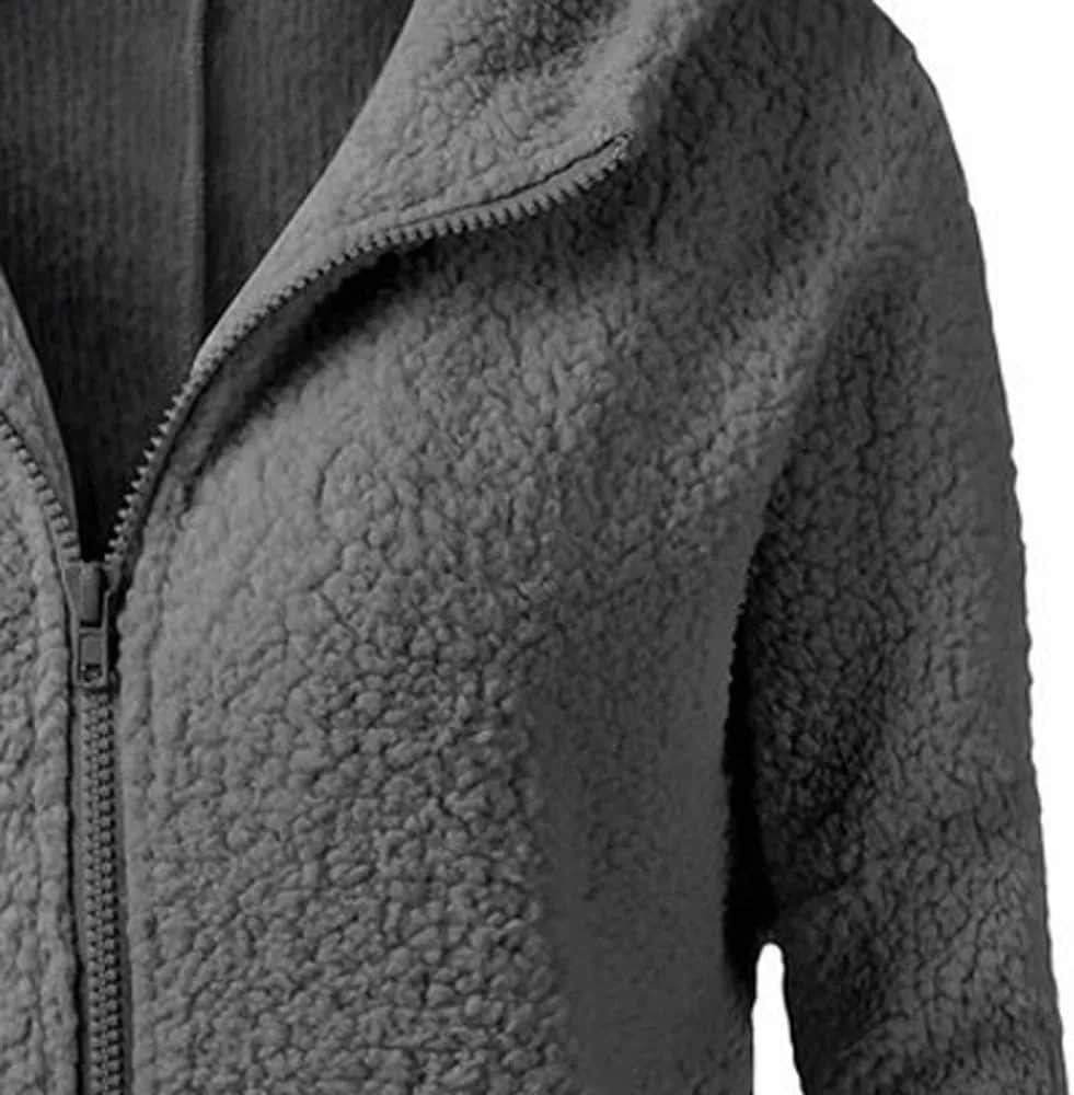 Winter Coats for Women Fuzzy Fleece Hooded Jacket Casual Solid Warm Zipper Outwear Loose Soft Long Sleeve Teddy Coat
