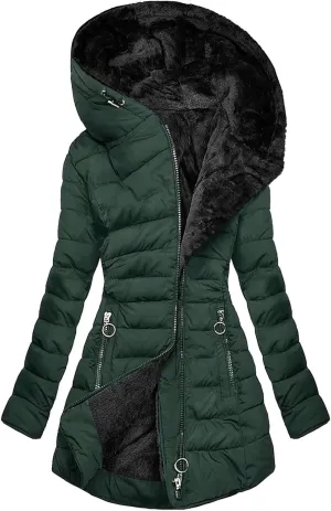 Winter Coats for Women Mid Length Fleece Lined Puffer Jacket Casual Zip Up Long Sleeve Padded Coat 2024 Fashion Outwear