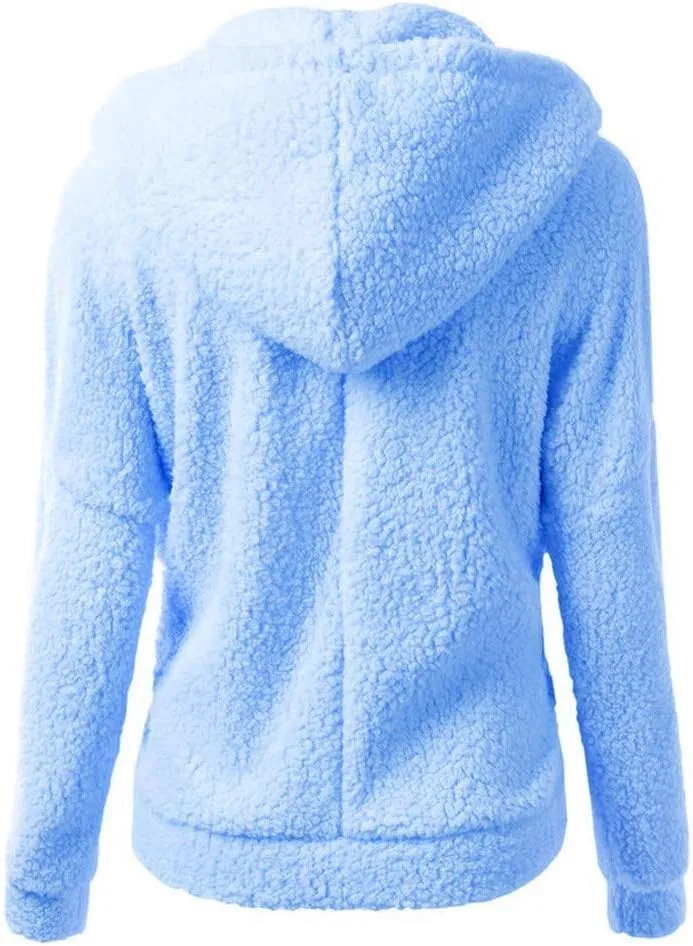 Winter Coats for Women Trendy Zipper Hooded Fleece Jacket Casual Warm Long Sleeve Padded Outwear Soft Comfy Teddy Coat