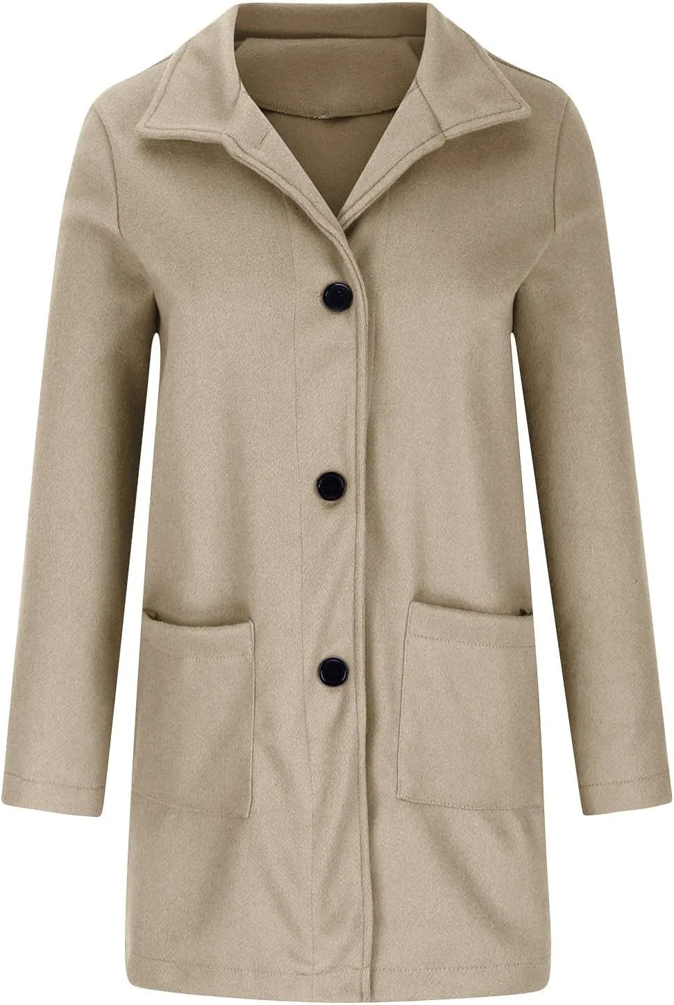 Winter Wool Pea Coat for Women Single Breasted Stand Collar Trench Coat Mid Length Loose Casual Overcoat