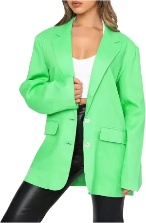 Wkishenl Women Long Sleeve Button Blazers Oversized Solid Notched Lapel Jackets Blazer 2024 Fashion Pocket Work Office Coats