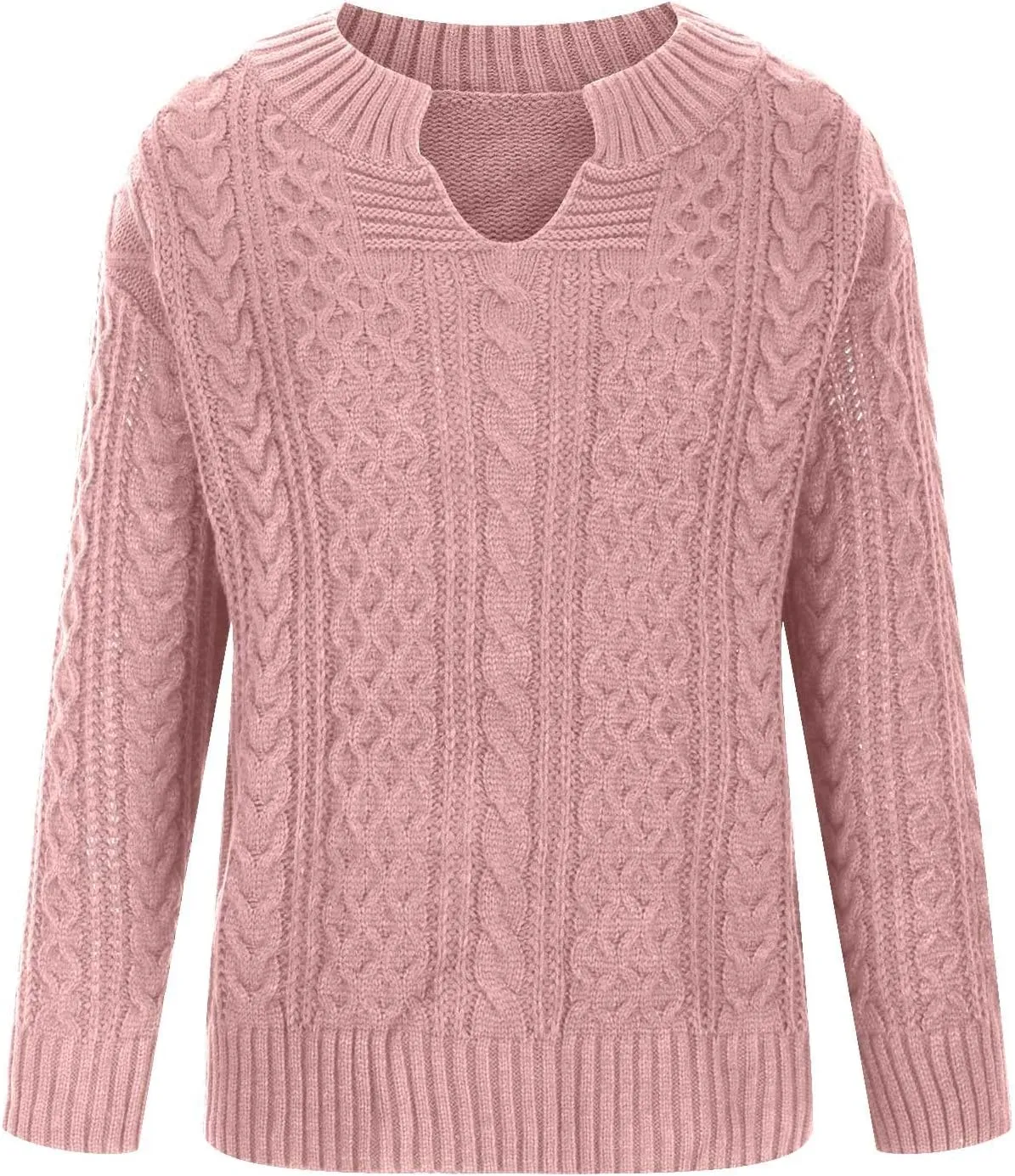Women Cable Knitted Sweaters 2023 Fall V Neck Chunky Ribbed Sweaters Oversized Pullover Jumper Tops Fashion Outfits