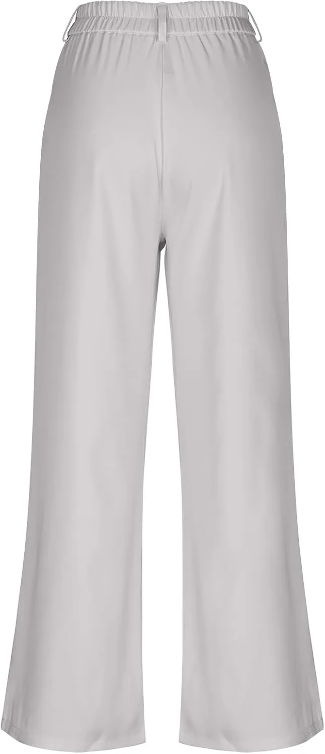 Women Casual Loose Suit Pants Dressy High Waisted Business Work Pant Plain Office Wide Leg Trousers with Pockets