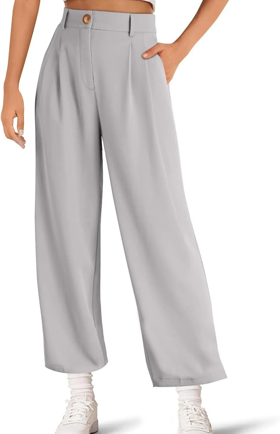 Women Casual Loose Suit Pants Dressy High Waisted Business Work Pant Plain Office Wide Leg Trousers with Pockets