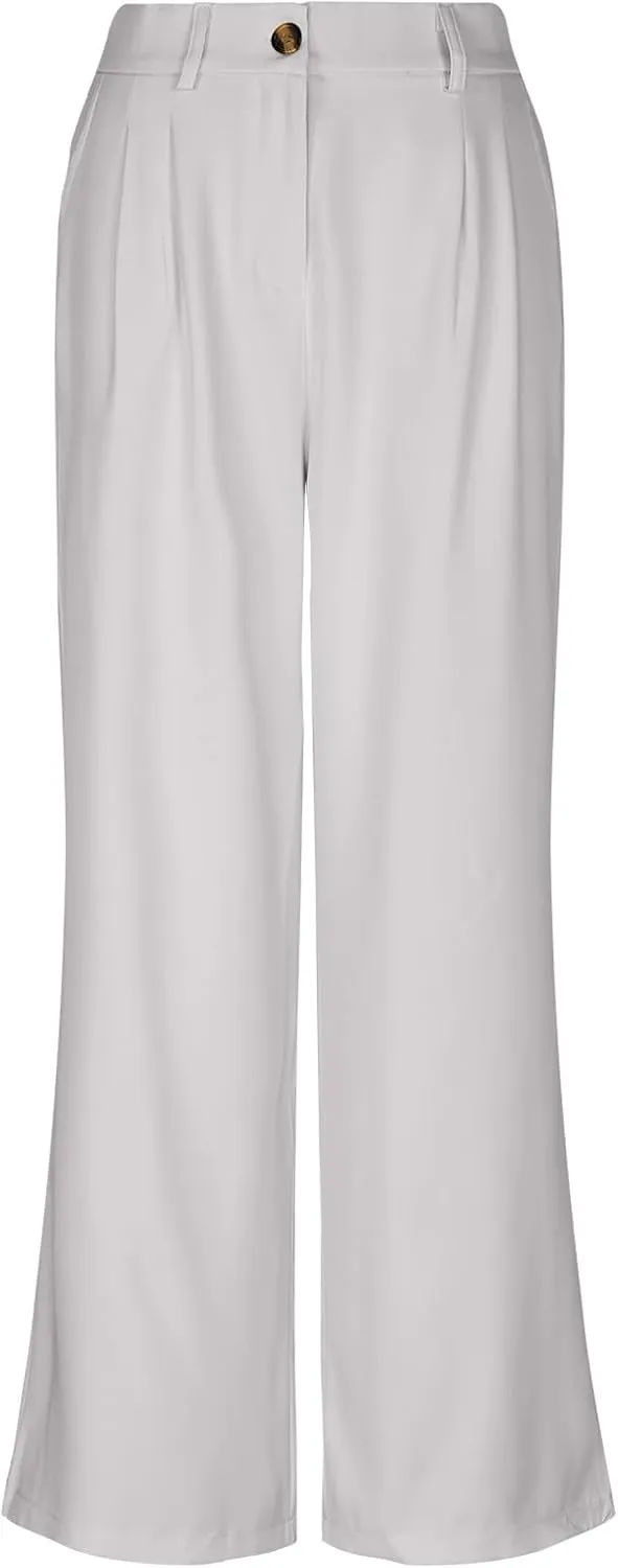 Women Casual Loose Suit Pants Dressy High Waisted Business Work Pant Plain Office Wide Leg Trousers with Pockets