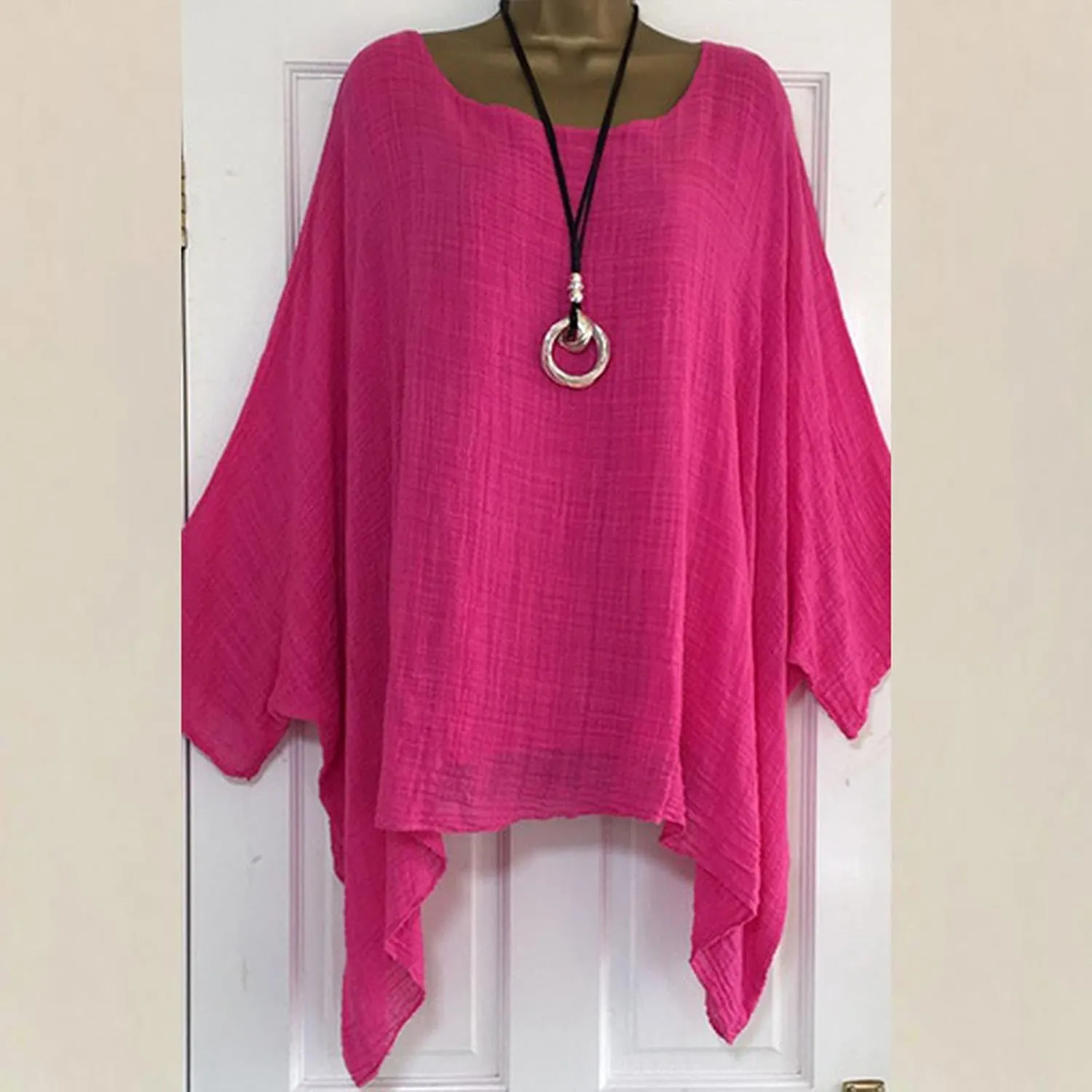 Women Linen Cotton Tops Tunic Top – Casual Batwing Long Sleeve Baggy T Shirt Tees Oversized Loose Flowy Blouse
