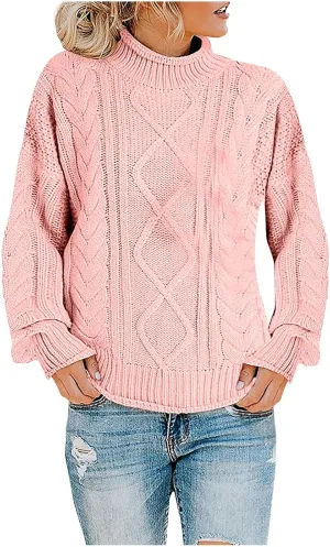 Women Oversized Sweater Turtle Neck Dressy Knit Sweater Pullover Tops Chunky Long Sleeve Y2K Sweater Blouse for Fall